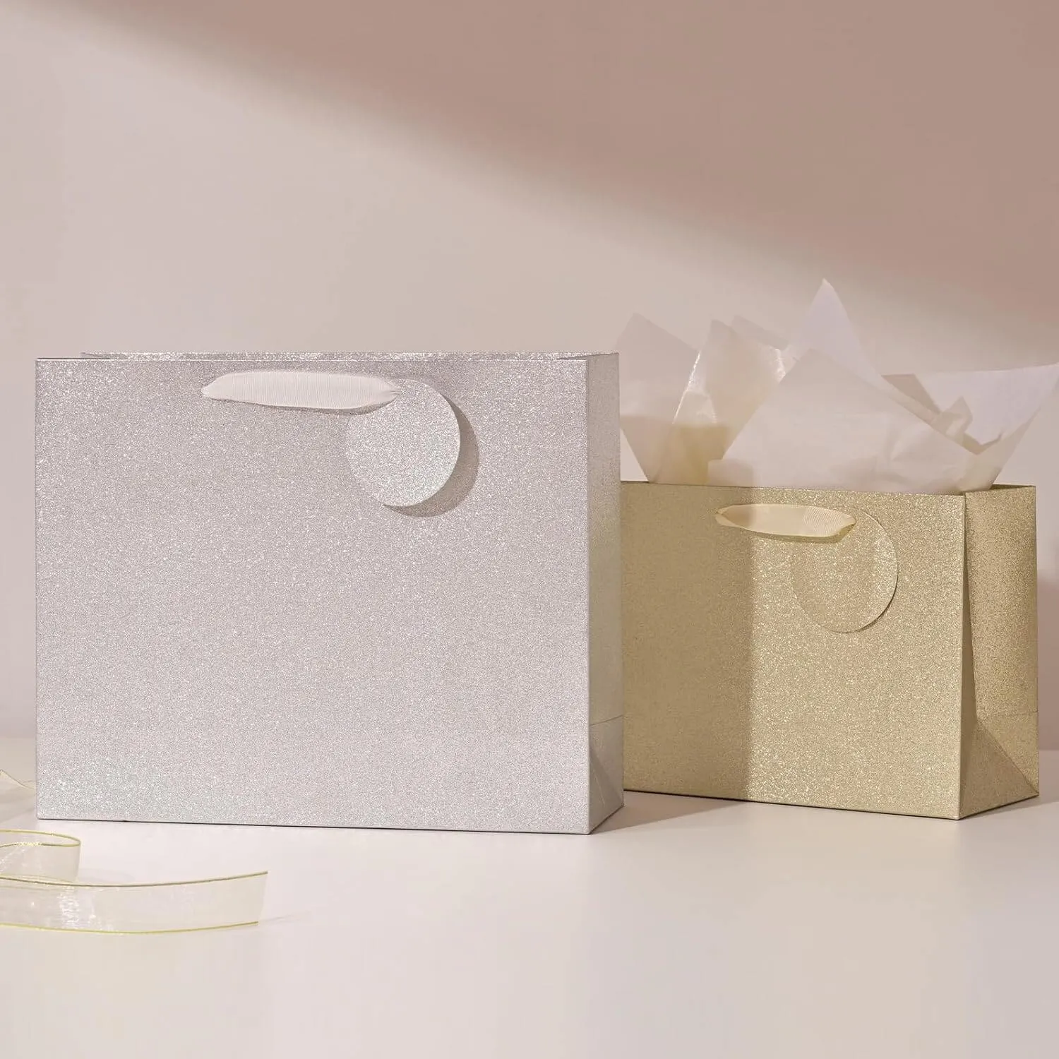 Medium and Large Metallic Gold & Sliver Gift Bags, Pack of 12