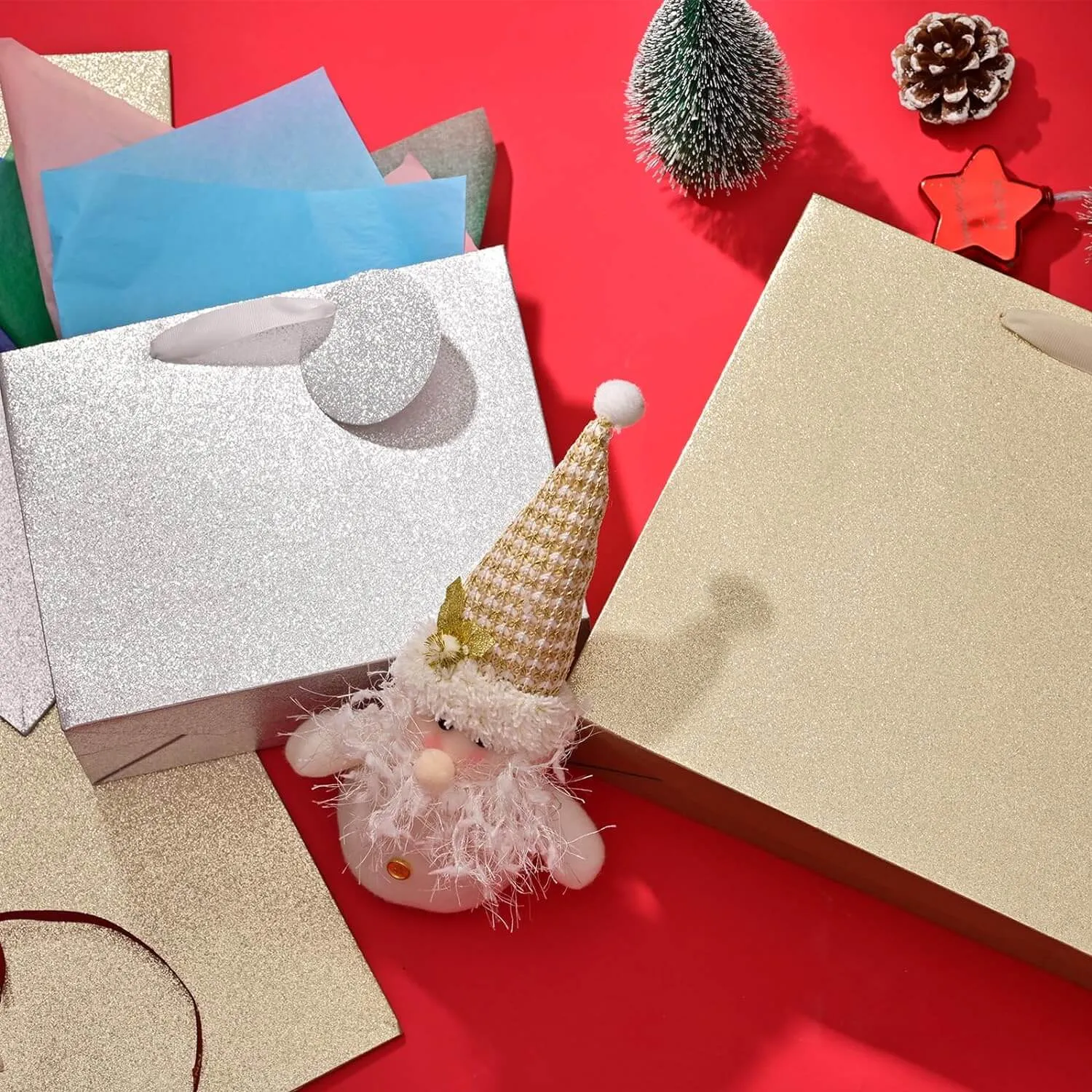 Medium and Large Metallic Gold & Sliver Gift Bags, Pack of 12