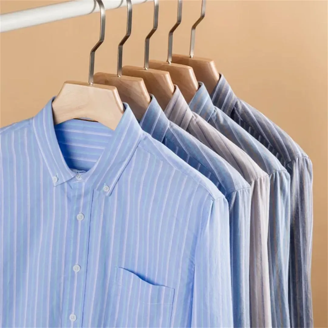Men Cotton Long-Sleeve Striped Shirts Slim Fit Casual Soft Plaid Striped Designer Plain Shirt