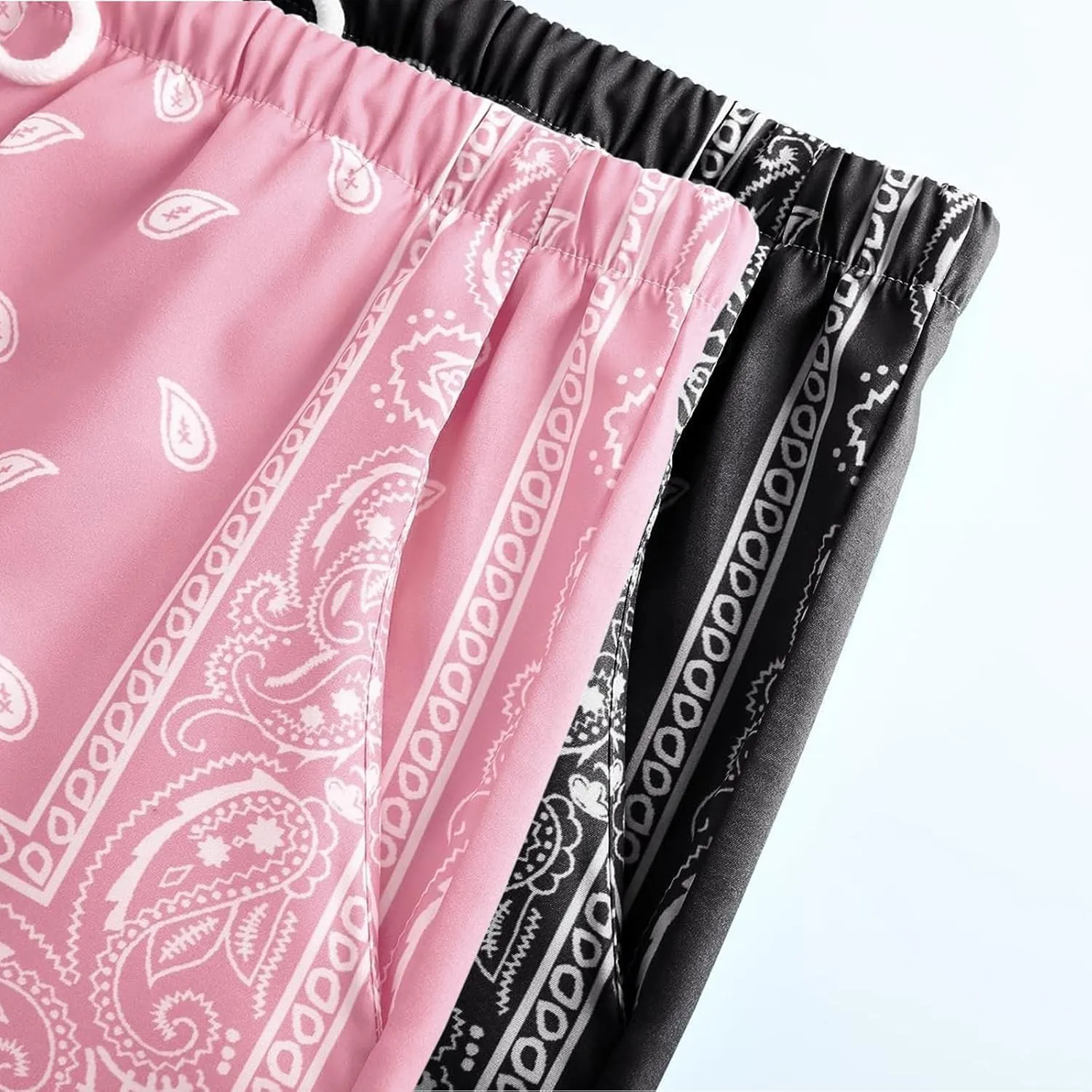 Men's 2 Pack Paisley Print Graphic Shorts Drawstring Waist Boho Tribal Summer Bandana Shorts with Pockets
