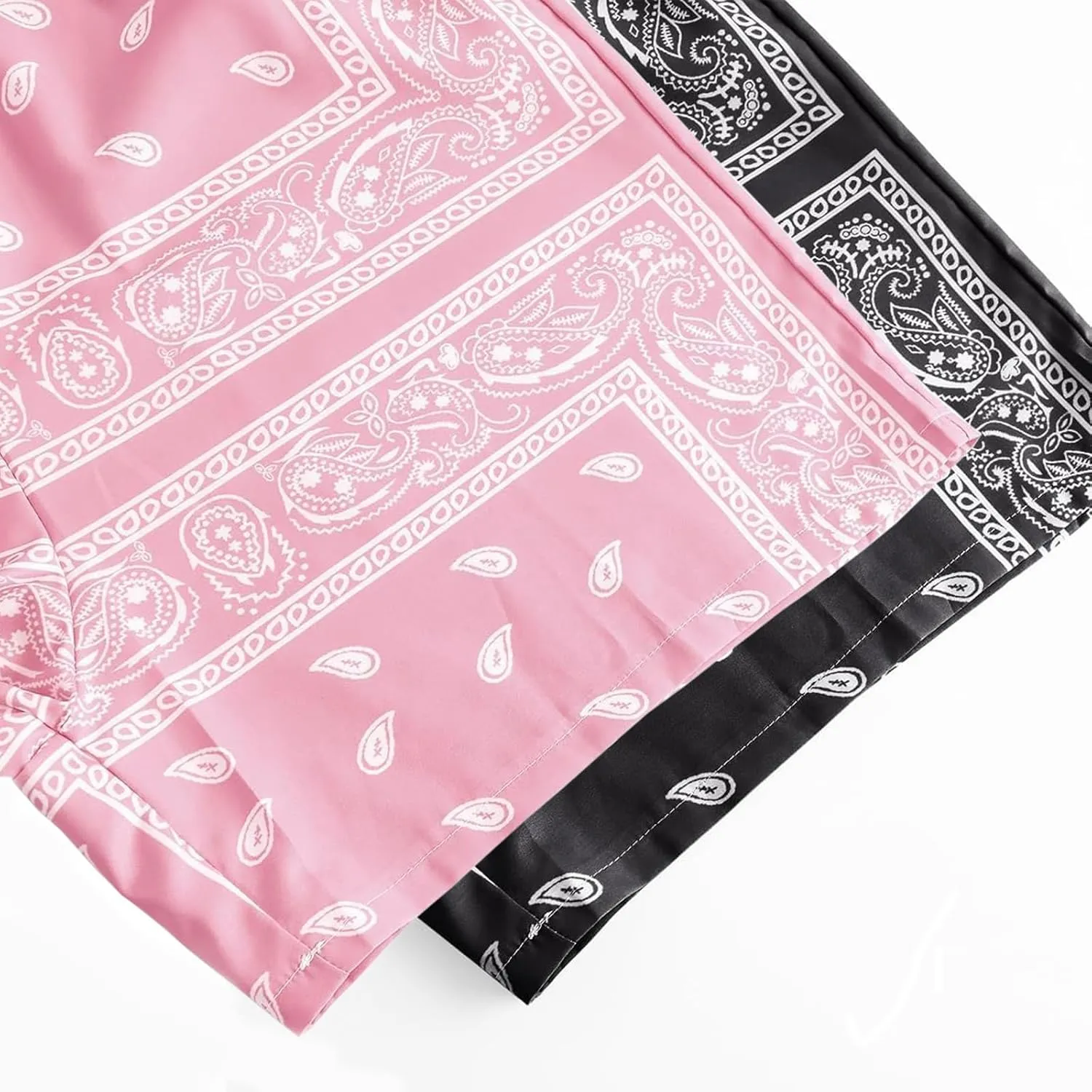Men's 2 Pack Paisley Print Graphic Shorts Drawstring Waist Boho Tribal Summer Bandana Shorts with Pockets