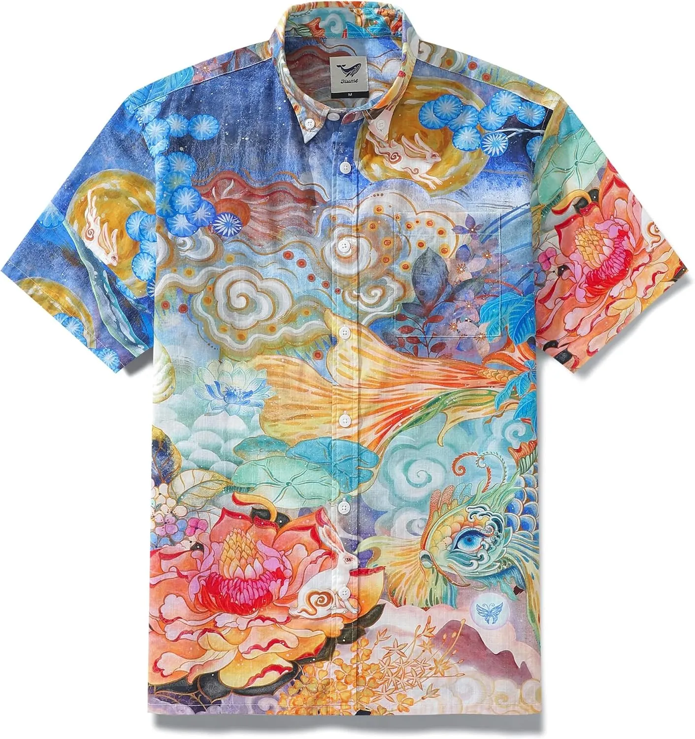 Mens Hawaiian Shirt Cotton Casual Button-Down Summer Beach Shirt Short Sleeve Aloha Shirt Tropical Shirts for Vacation