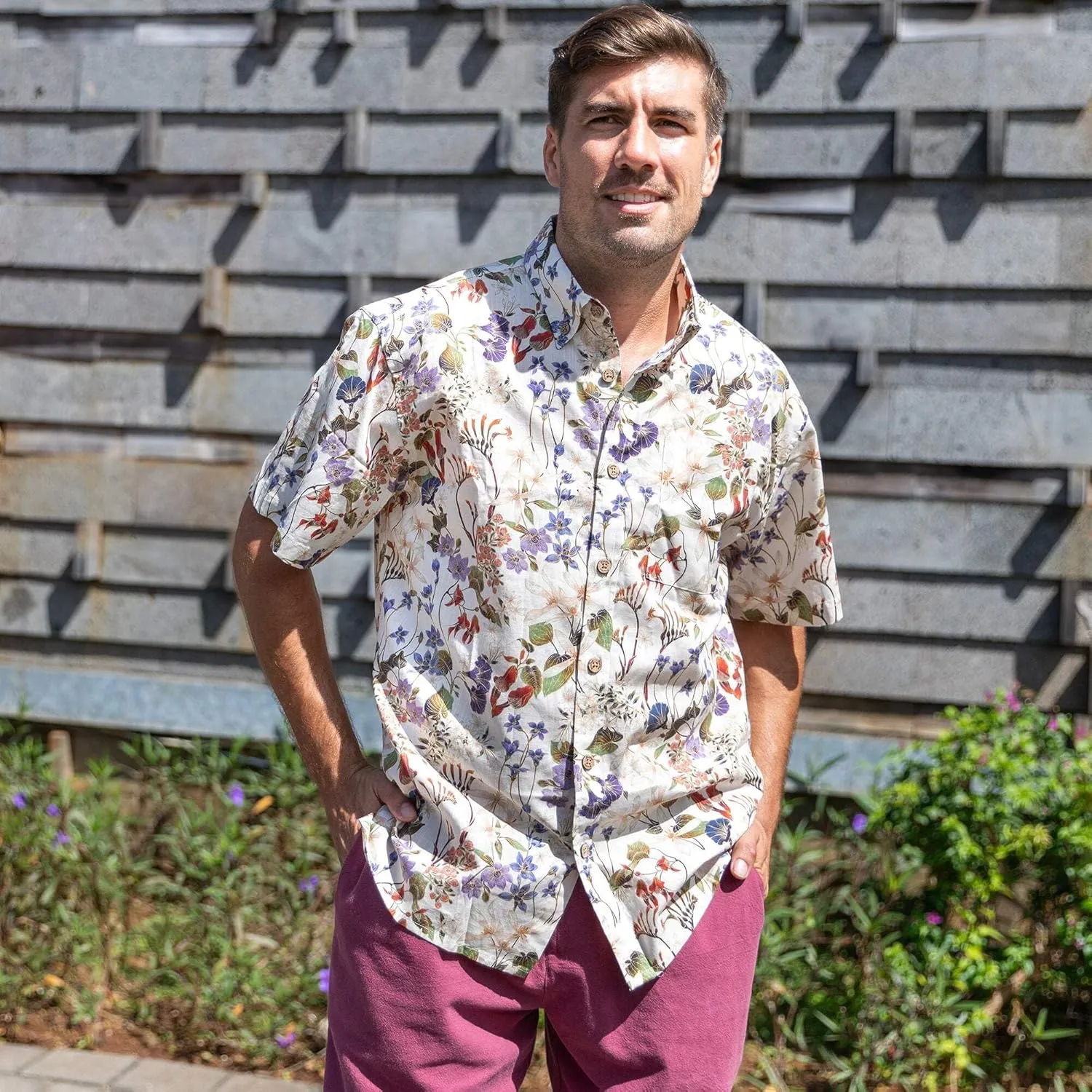 Mens Hawaiian Shirt Cotton Casual Button-Down Summer Beach Shirt Short Sleeve Aloha Shirt Tropical Shirts for Vacation