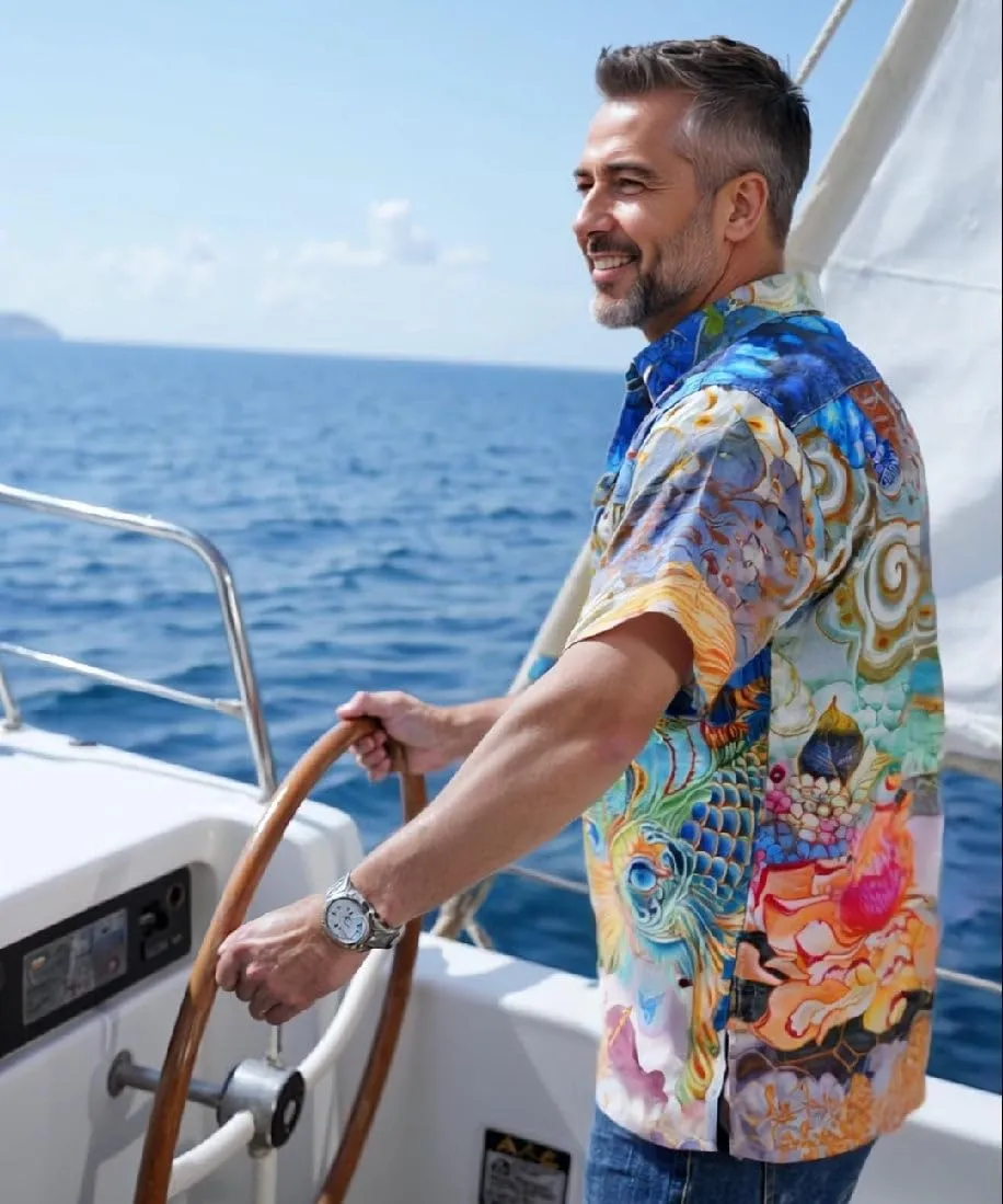 Mens Hawaiian Shirt Cotton Casual Button-Down Summer Beach Shirt Short Sleeve Aloha Shirt Tropical Shirts for Vacation