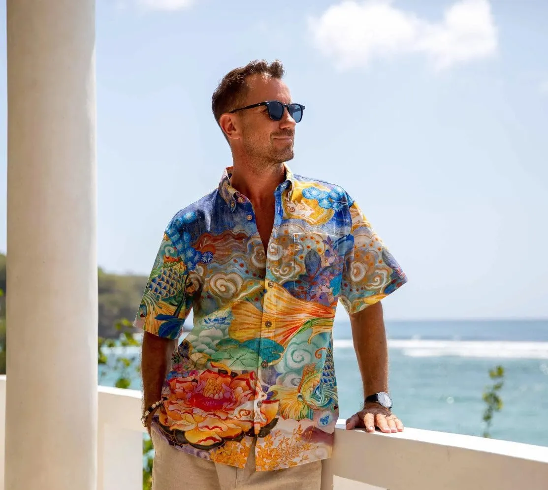 Mens Hawaiian Shirt Cotton Casual Button-Down Summer Beach Shirt Short Sleeve Aloha Shirt Tropical Shirts for Vacation