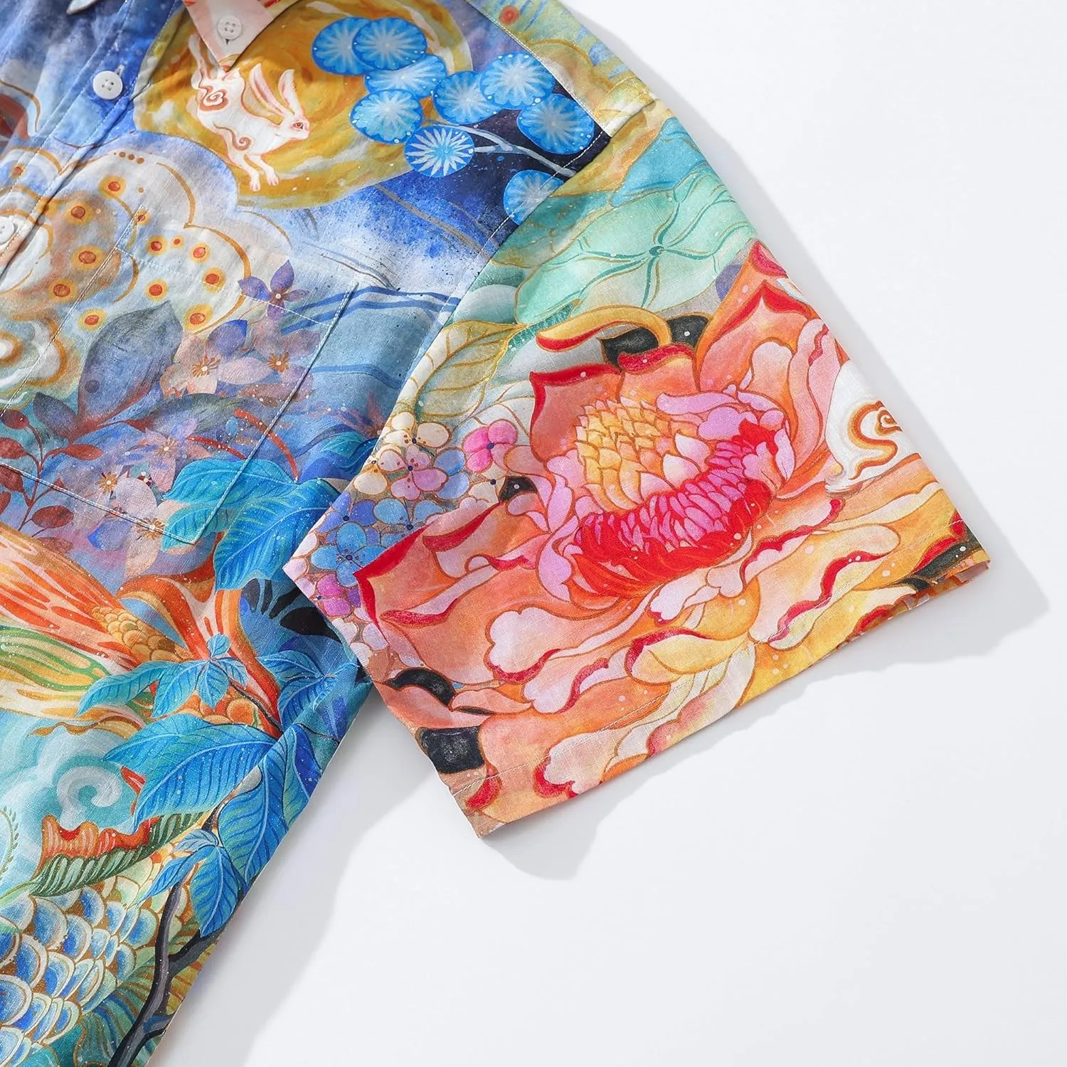 Mens Hawaiian Shirt Cotton Casual Button-Down Summer Beach Shirt Short Sleeve Aloha Shirt Tropical Shirts for Vacation