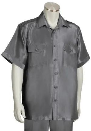 Men's Metallic Shoulder Accent Dual Pocket Grey Suit
