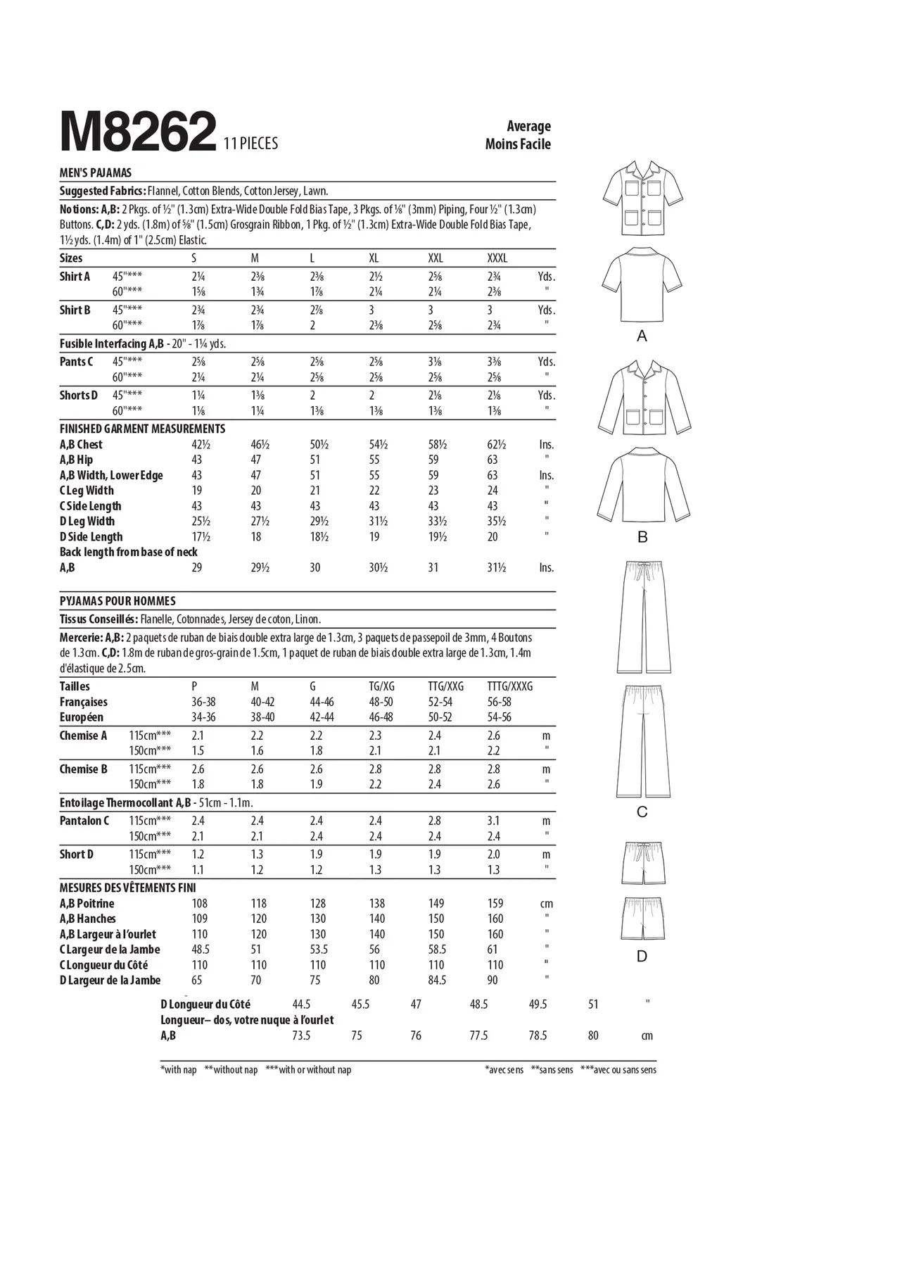 Men’s Pajamas Sewing Pattern Sewing Pattern M8262
