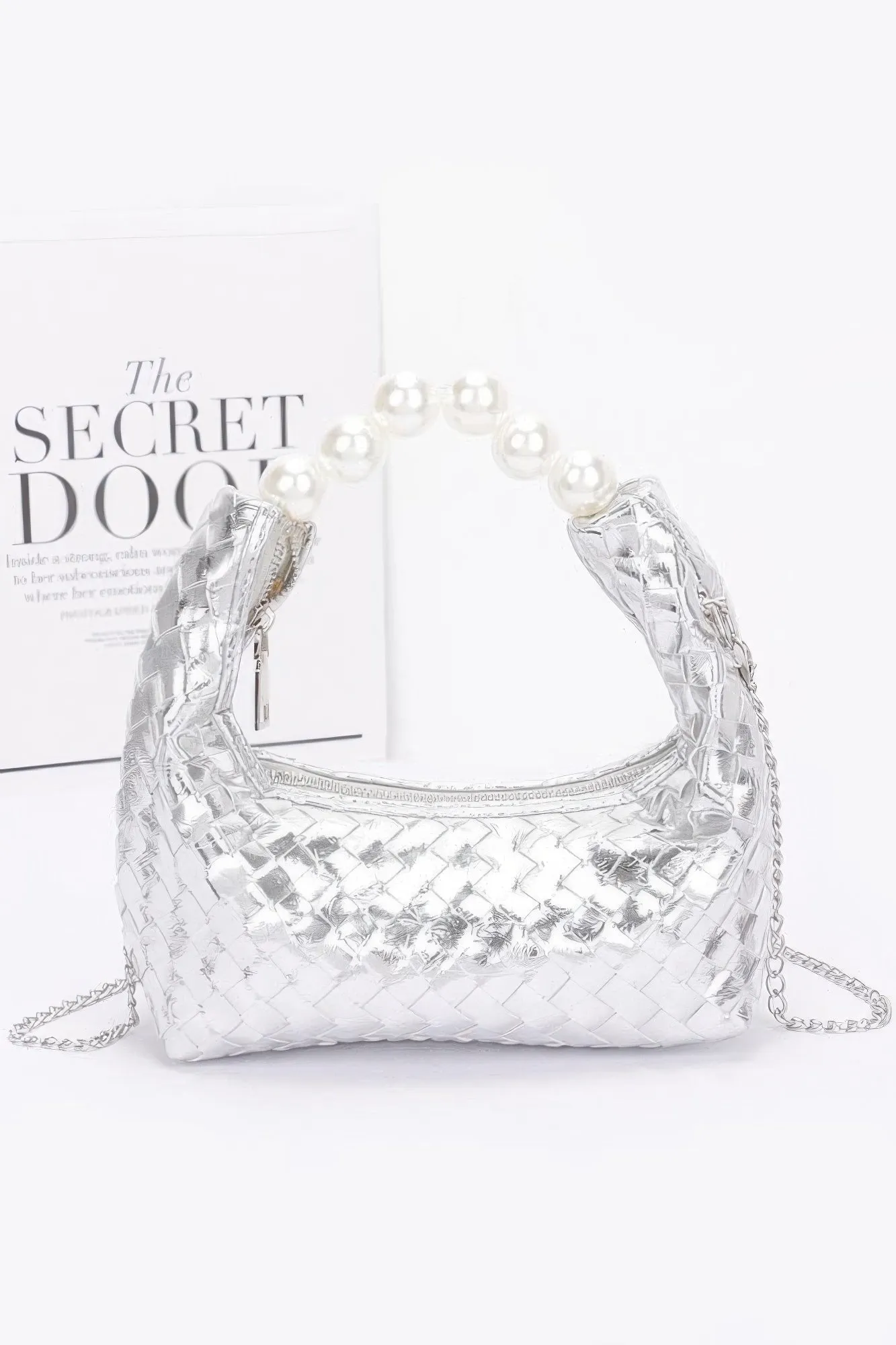 Metallic Braided Pearl Handle Bag