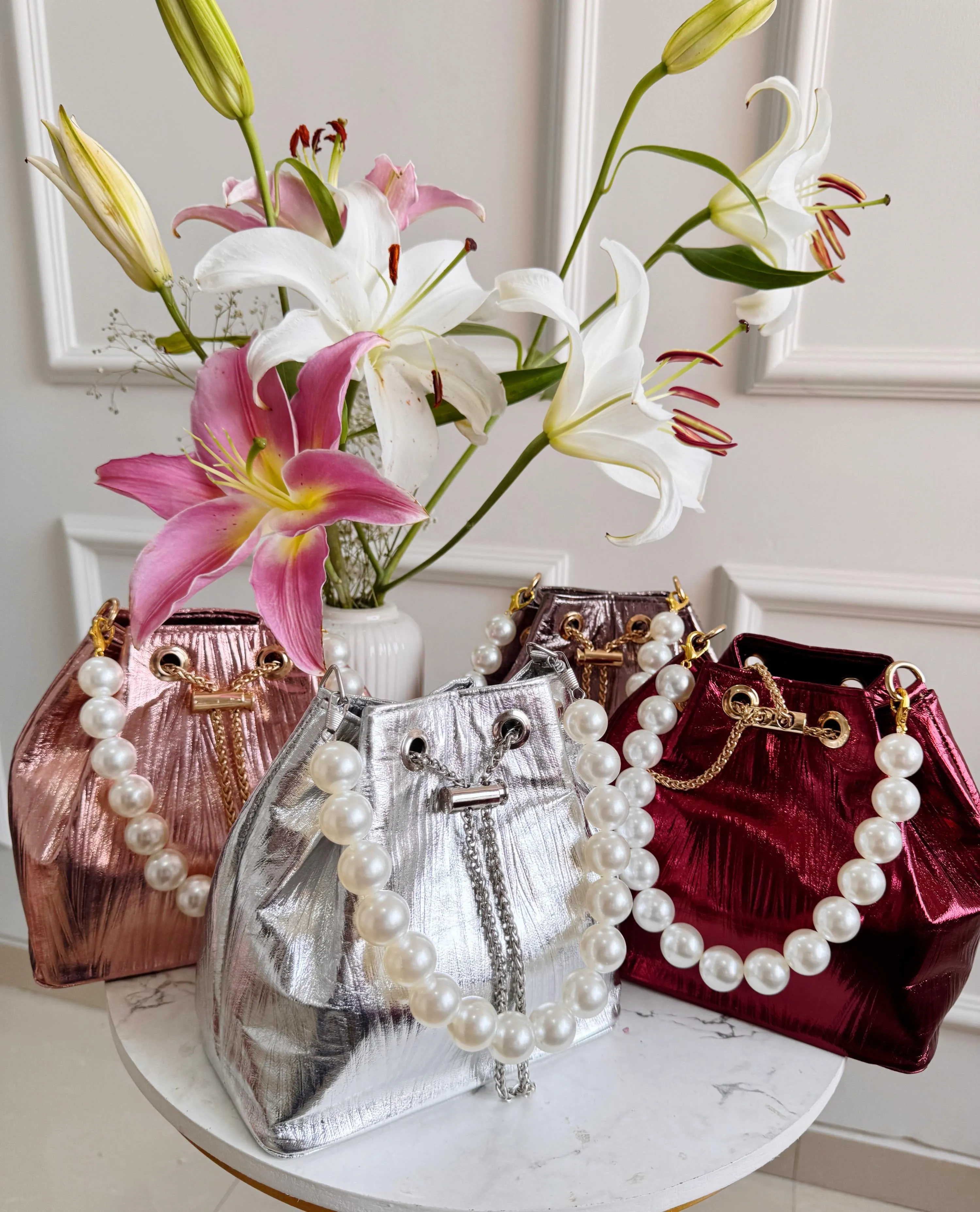 METALLIC BUCKET BAGS