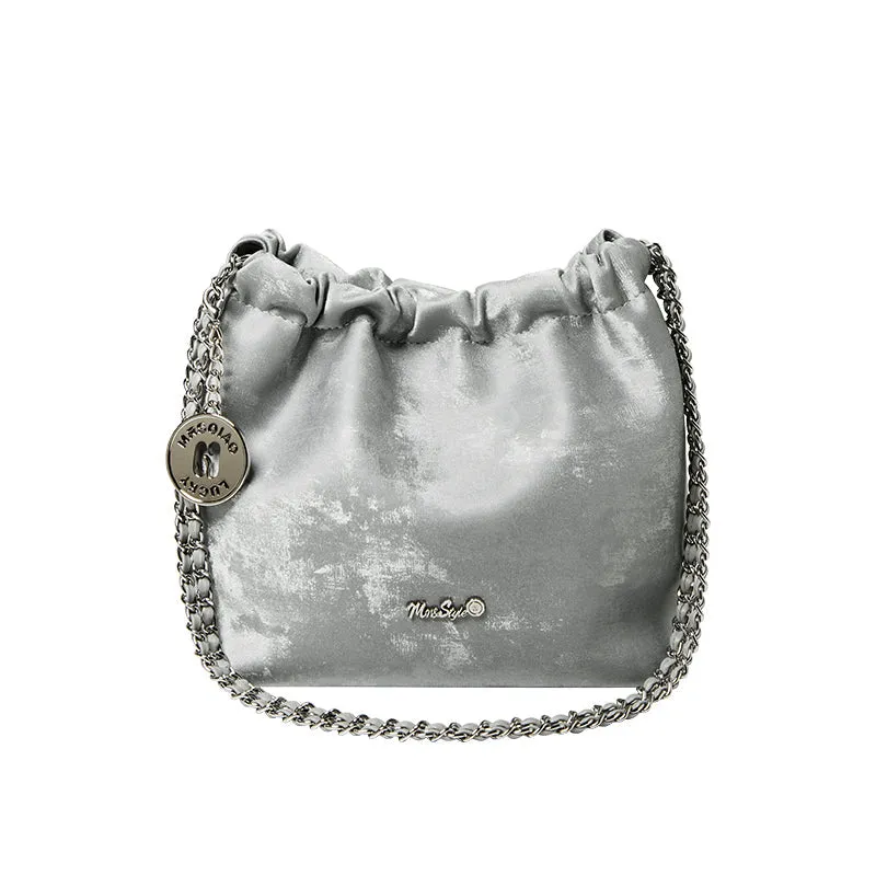 Metallic Chain Strap Pleated Cutting-edge Competitive Leather Bag