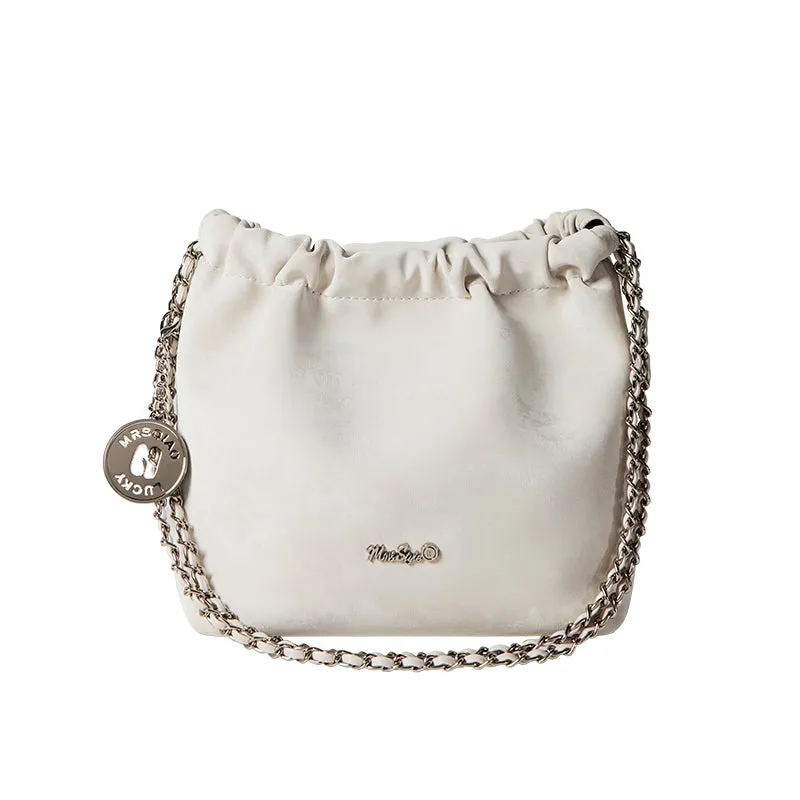 Metallic Chain Strap Pleated Cutting-edge Competitive Leather Bag
