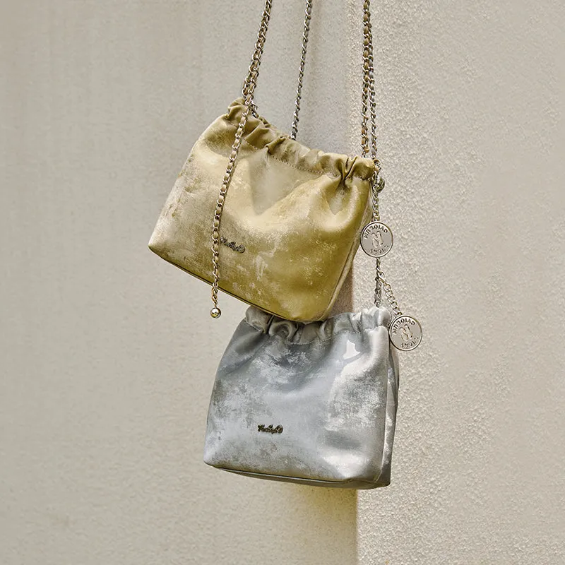 Metallic Chain Strap Pleated Cutting-edge Competitive Leather Bag