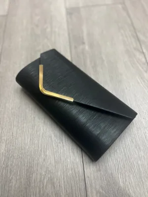 Metallic Clutch Bag With Gold Trim- Black