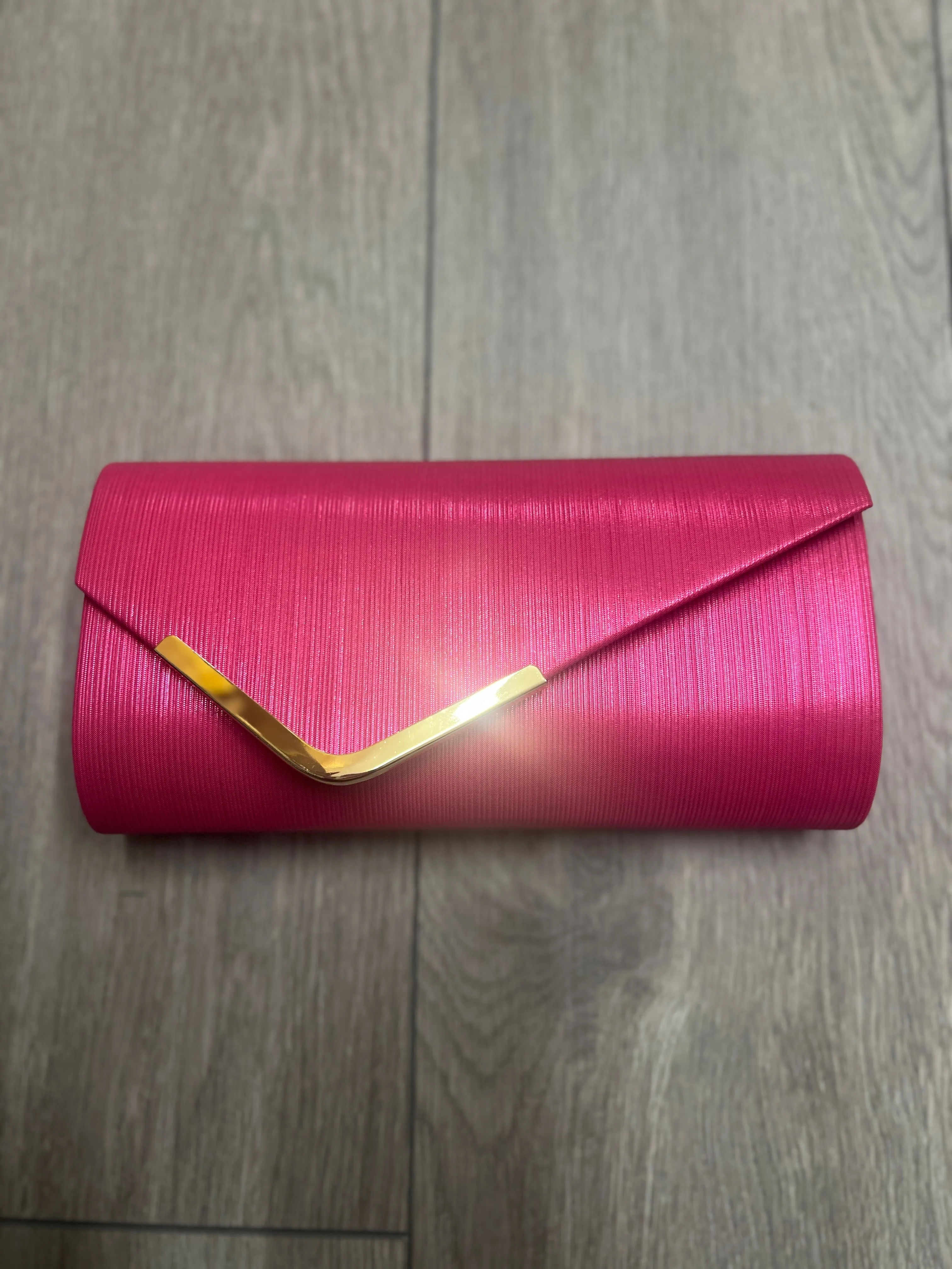 Metallic Clutch Bag With Gold Trim- Cerise