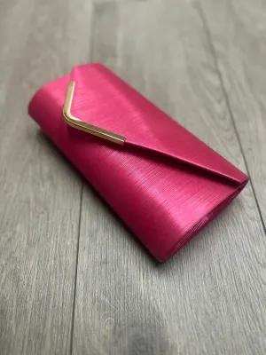 Metallic Clutch Bag With Gold Trim- Cerise