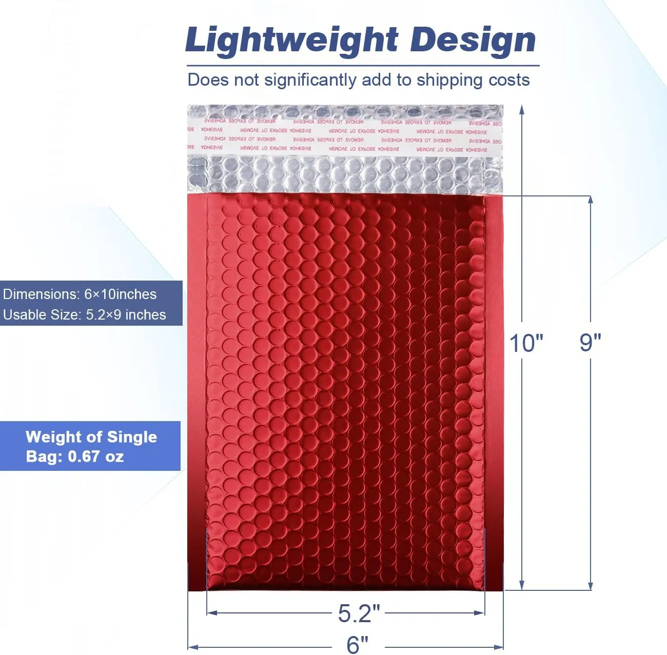 Metallic Matte Red Bubble Mailers Mailing Padded Envelopes 6x10 Inch- Self-seal Closure Bubble Shipping Bag 25pcs