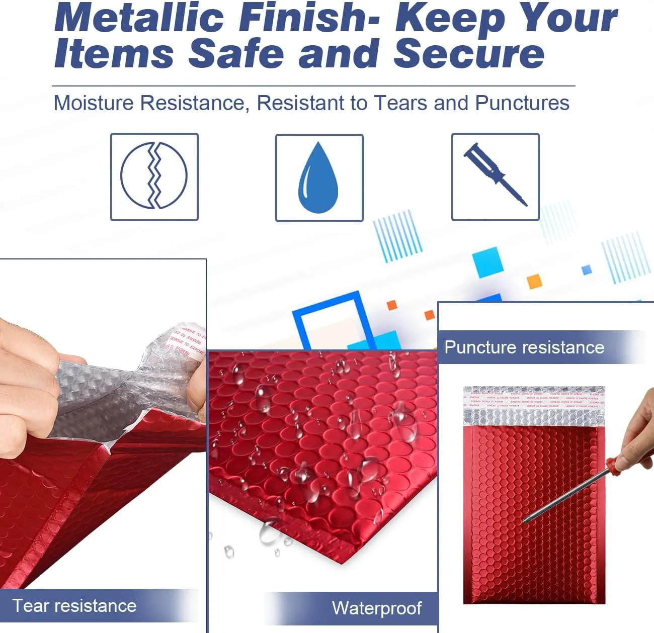 Metallic Matte Red Bubble Mailers Mailing Padded Envelopes 6x10 Inch- Self-seal Closure Bubble Shipping Bag 25pcs