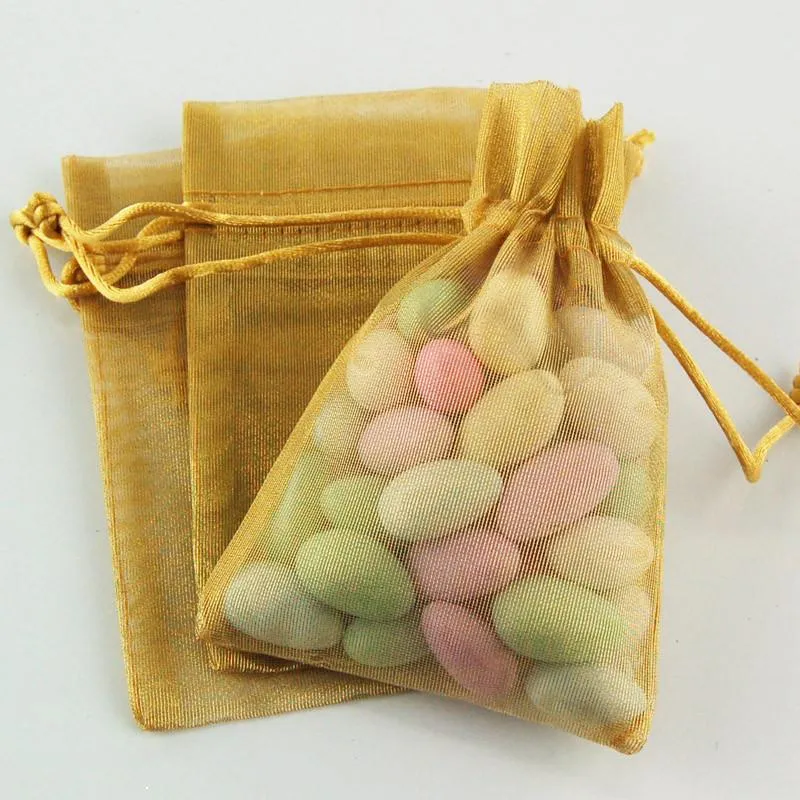 Metallic Mesh Gift Pouch Bag, 3-Inch x 5-Inch , 3-Piece, Gold