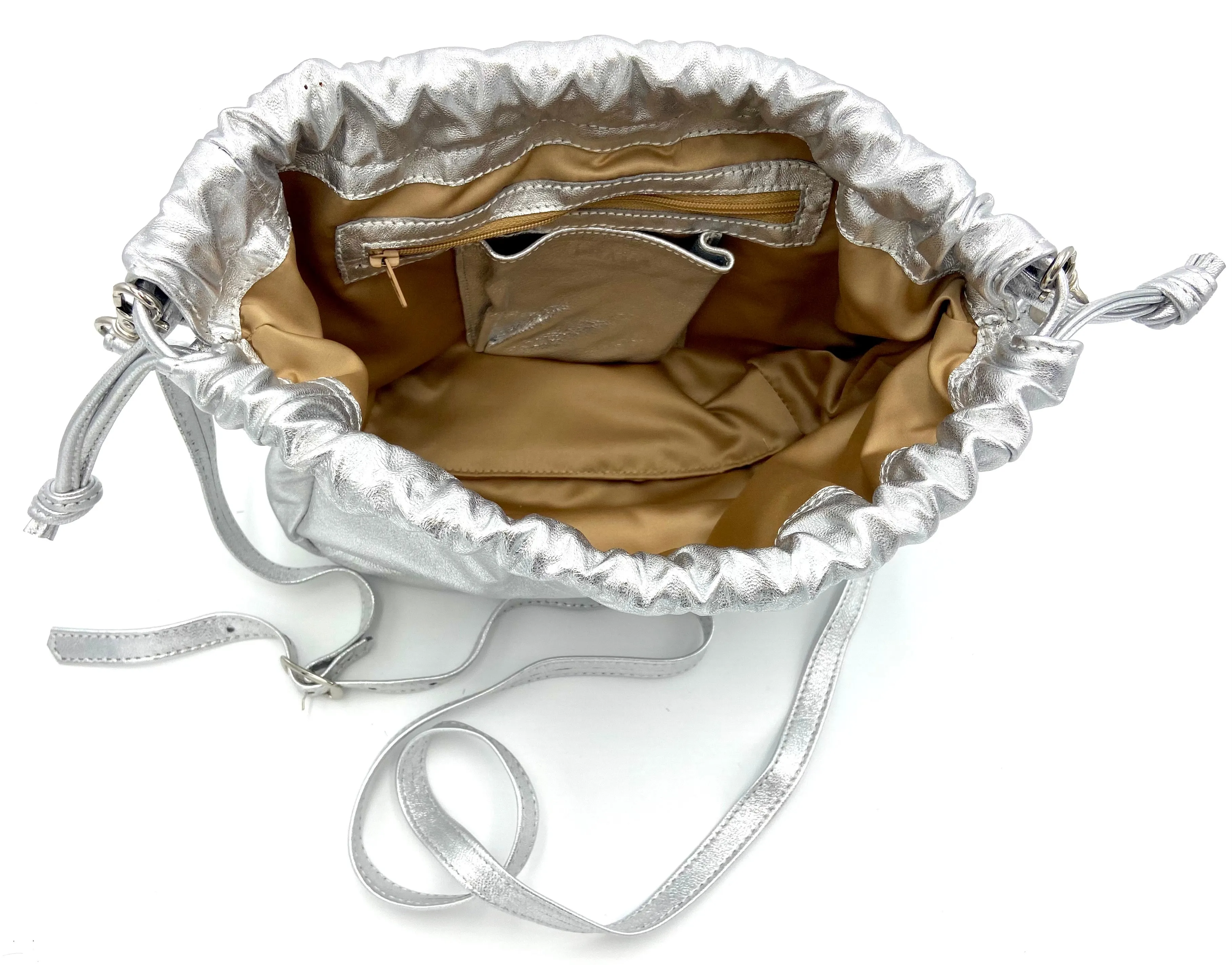 Metallic Olivia Drawstring Bag - Silver