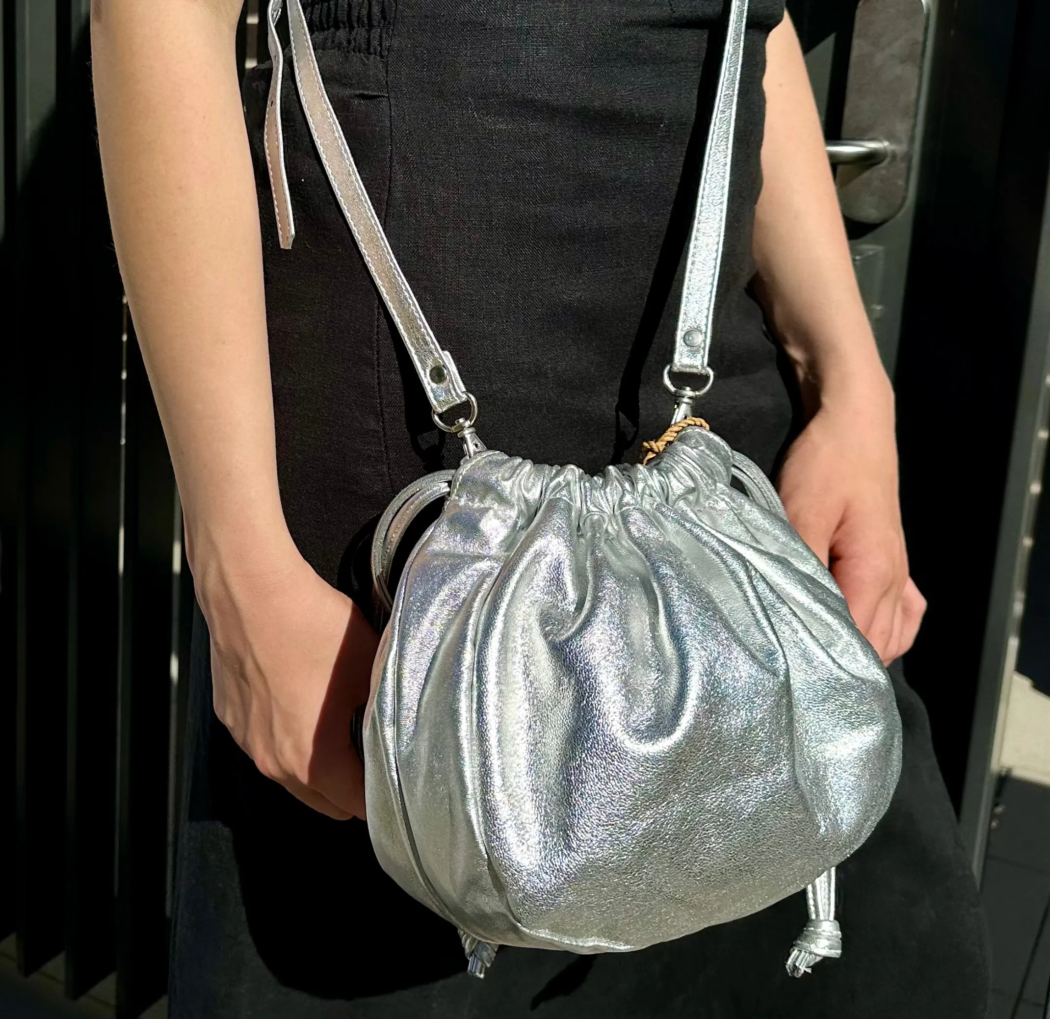 Metallic Olivia Drawstring Bag - Silver