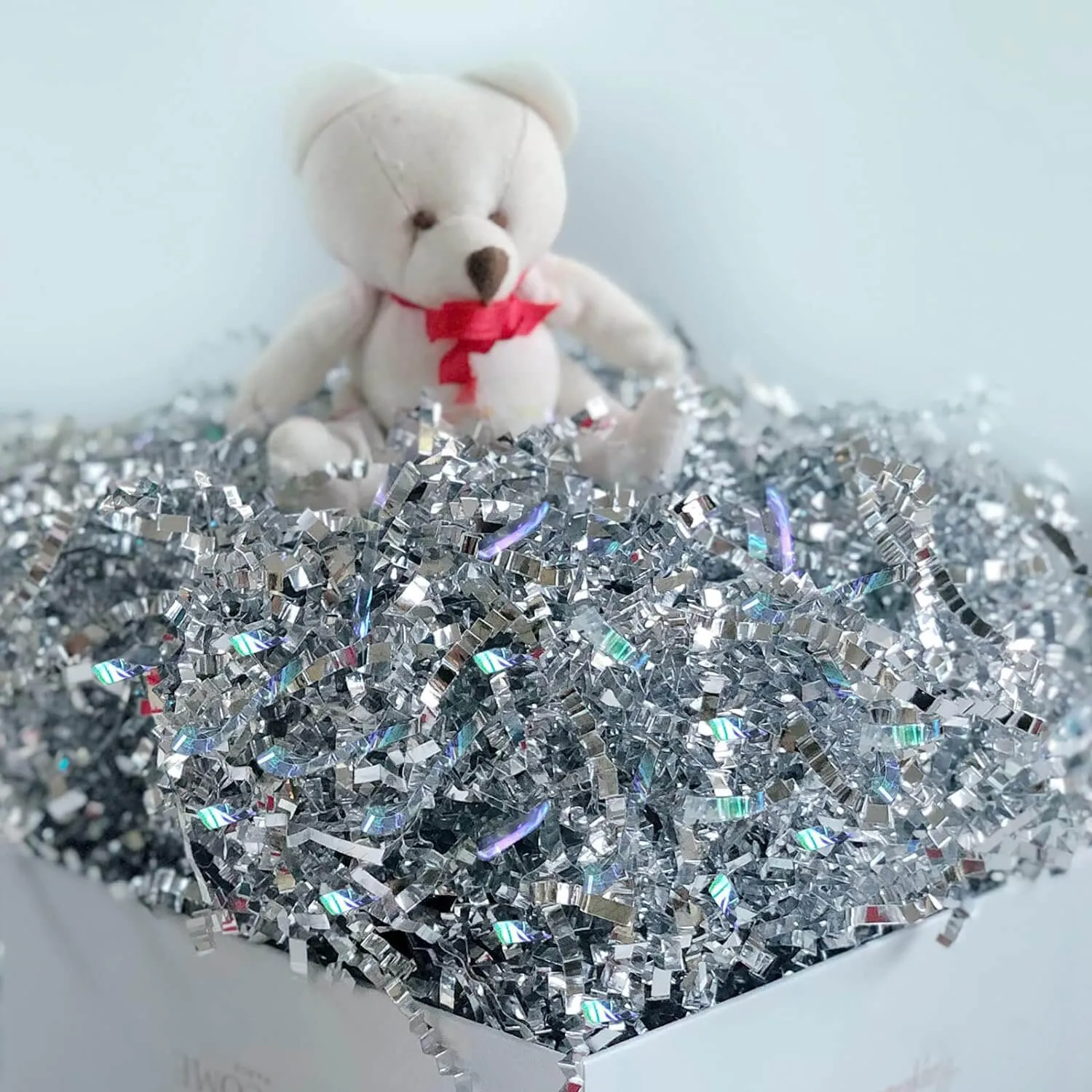 Metallic Silver Crinkle Paper Shredded Gift Basket Filler, 1 LB