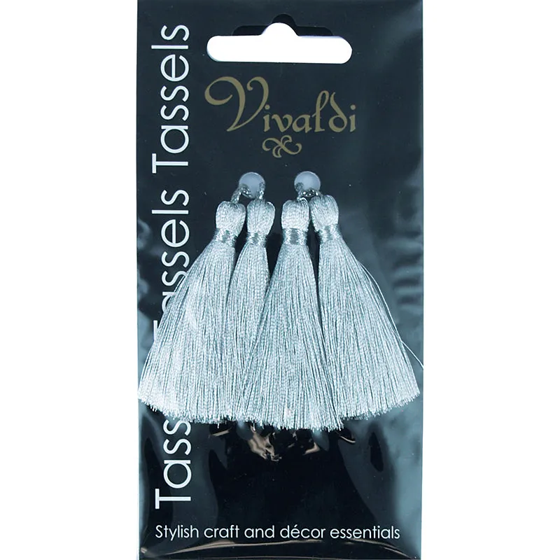 METALLIC SILVER RAYON TASSEL 4 PC 5CM