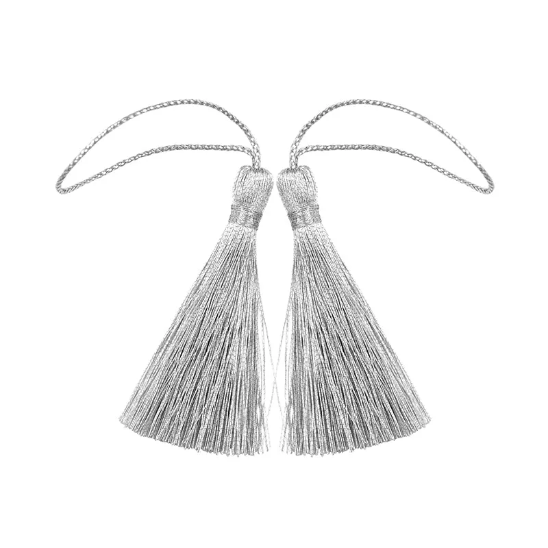 METALLIC SILVER RAYON TASSEL 4 PC 5CM