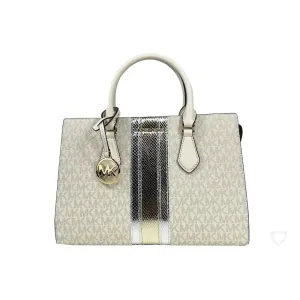 Michael Kors Sheila Medium Crossbody Satchel Purse Bag Pale Gold