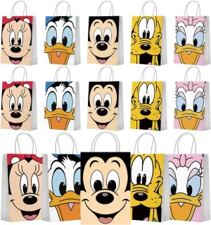 Mickey Mouse Birthday Party Supplies, Gift Bags-5 Different Patterns Both Sides-Goodie Bags Candy Bags Treat Bags For Mickey Birthday Party Favors Decoration