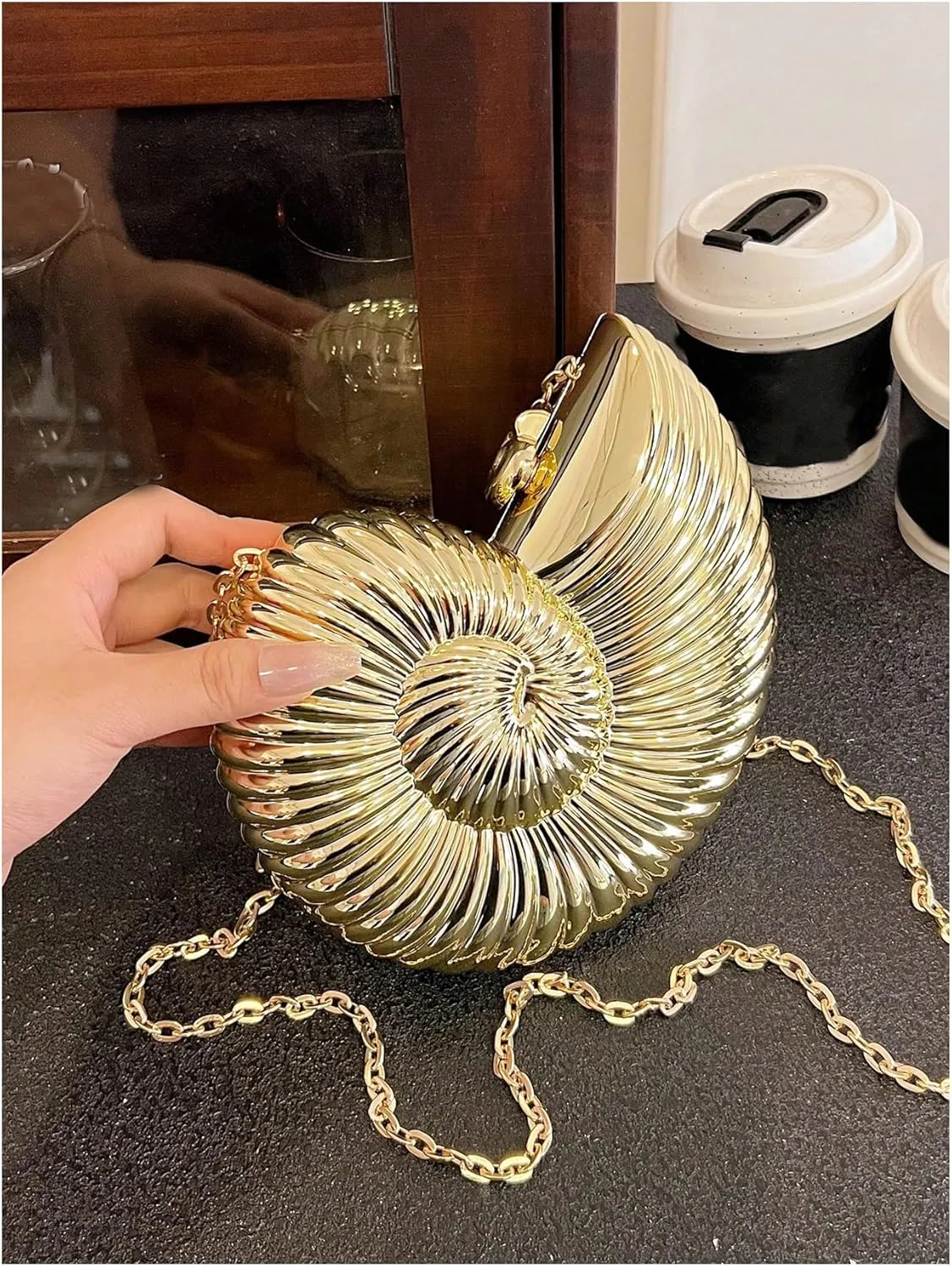 Milumia Women's Seashell Purse Metallic Conch Shaped Crossbody Bag Party Prom Handbags