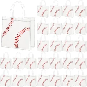 MIMIND Baseball Gift Bags Baseball Party Favor Goodie Bag with Handles 8 x 8 x 3.15 Inch, 30 Pieces Clear PVC Bags Sport Theme Treat Bag for Sports Team Birthday Holiday Party Supplies