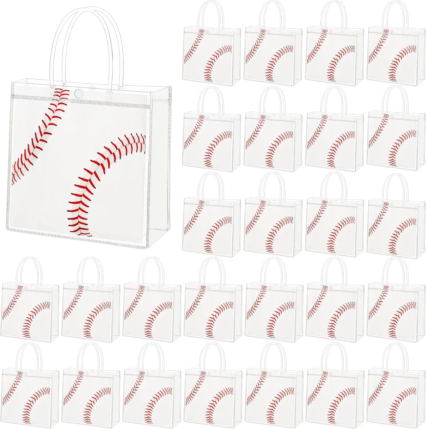 MIMIND Baseball Gift Bags Baseball Party Favor Goodie Bag with Handles 8 x 8 x 3.15 Inch, 30 Pieces Clear PVC Bags Sport Theme Treat Bag for Sports Team Birthday Holiday Party Supplies