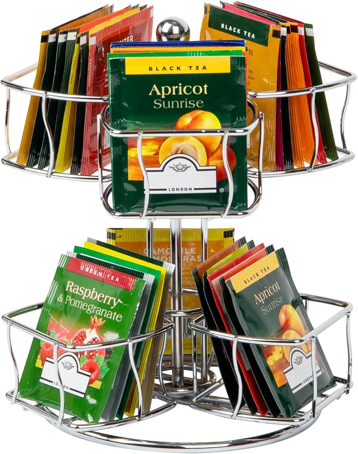 Mind Reader Tea Bag Carousel, Tea Station Organizer, Countertop Storage, Kitchen, Metal, 7" L x 7" W x 8.25" H, Silver