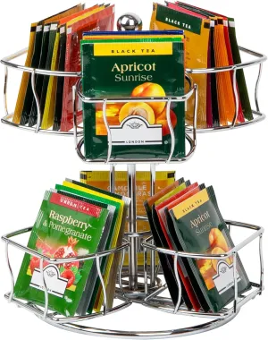 Mind Reader Tea Bag Carousel, Tea Station Organizer, Countertop Storage, Kitchen, Metal, 7" L x 7" W x 8.25" H, Silver