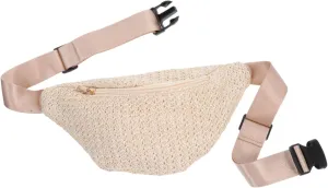 Mini Straw Summer Bag Fanny Pack Tote for Women Men Imitation Straw Crossbody Bag Waist Belt for Travel Outdoor