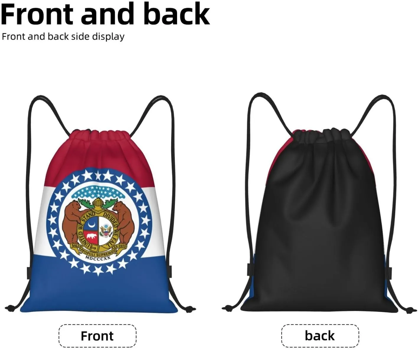 Missouri State Flag print Drawstring Backpack Bags Sack Cinch Tote Sport Storage Polyester Bag for Gym Traveling