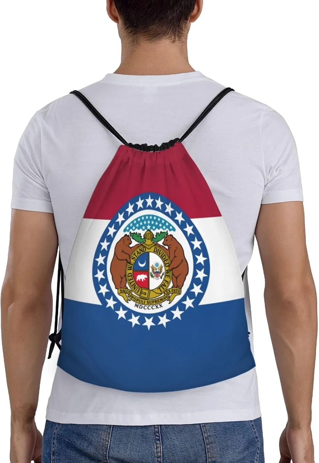 Missouri State Flag print Drawstring Backpack Bags Sack Cinch Tote Sport Storage Polyester Bag for Gym Traveling