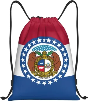 Missouri State Flag print Drawstring Backpack Bags Sack Cinch Tote Sport Storage Polyester Bag for Gym Traveling