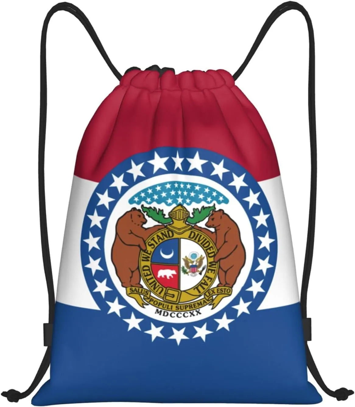Missouri State Flag print Drawstring Backpack Bags Sack Cinch Tote Sport Storage Polyester Bag for Gym Traveling