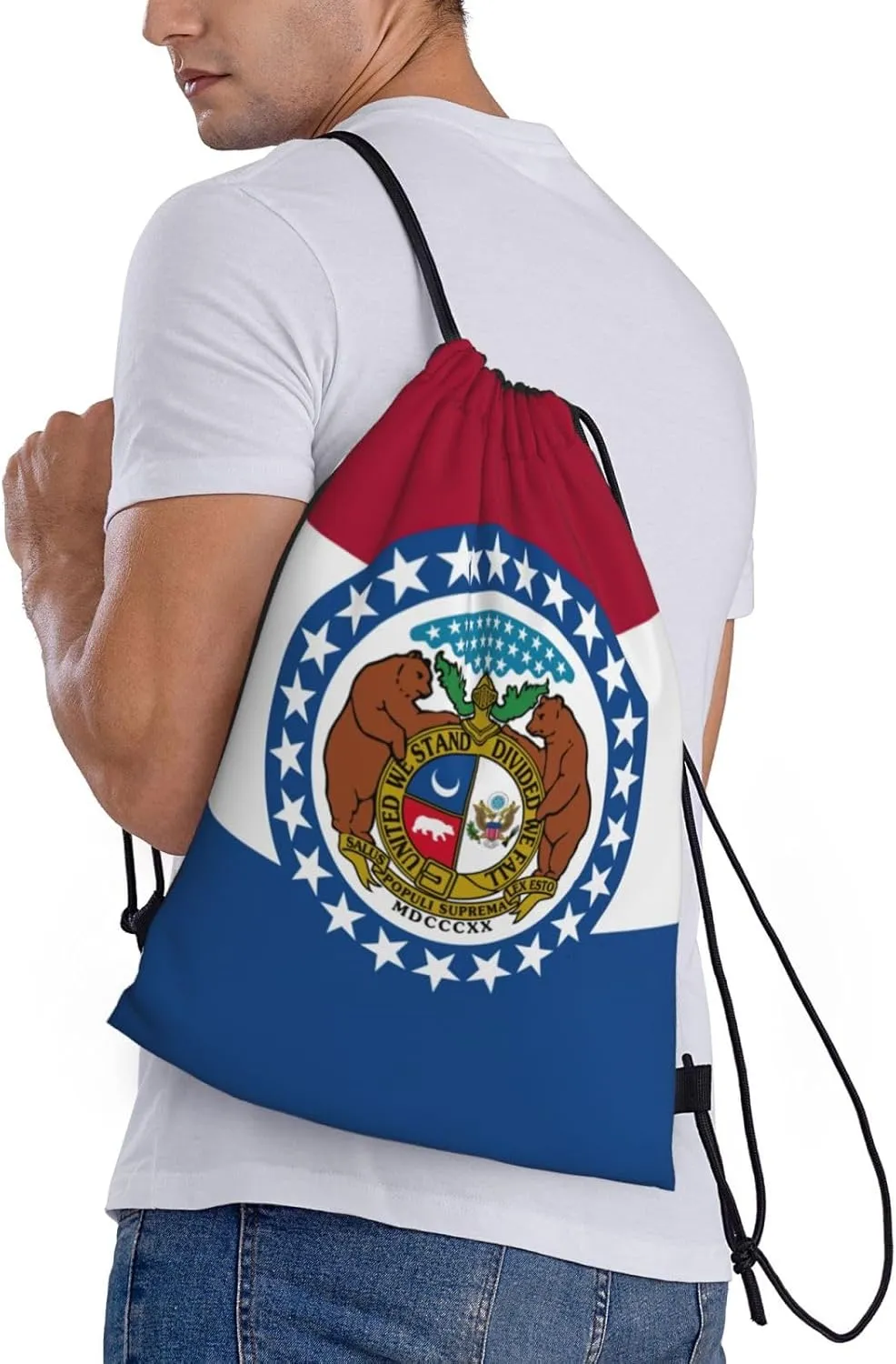 Missouri State Flag print Drawstring Backpack Bags Sack Cinch Tote Sport Storage Polyester Bag for Gym Traveling