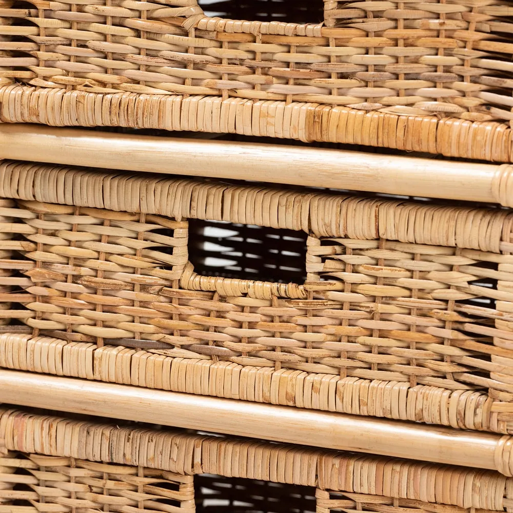 Modern Bohemian Natural Brown Rattan 6-Drawer Storage Cabinet