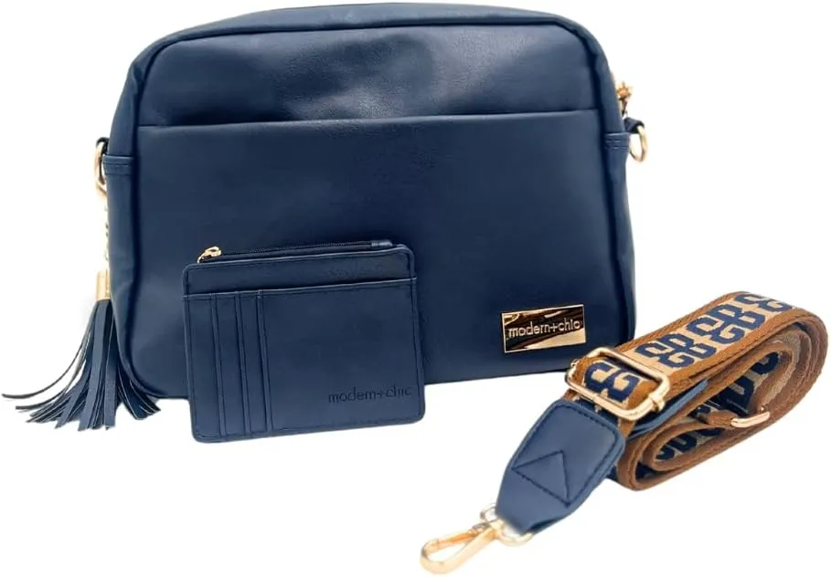 Modern Chic Alice Crossbody Bag: Vegan Leather Purse with Roomy Exterior/Interior Pockets, Key Leash & Matching Womens Wallet