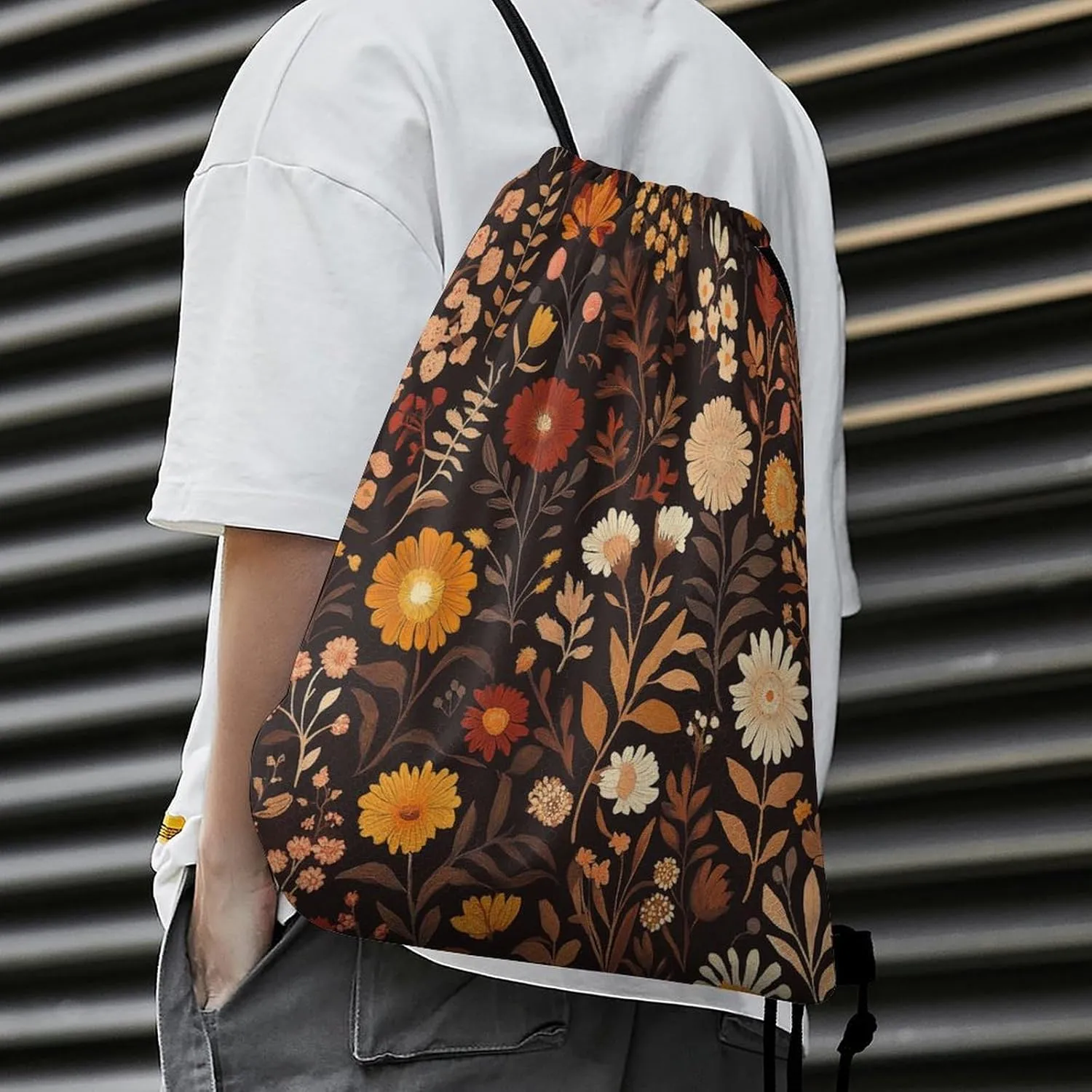 Modern William Morris Florals Drawstring Bags,Drawstring Backpack For Gym Travel Swimming Hiking Camping