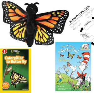 Monarch Butterfly Gift Set with Huggers Butterfly Toy Slap Bracelet, Caterpillar to Butterfly National Geographic Kids Book, My, Oh My A Butterfly! All About Butterflies Book and Life Cycle Page