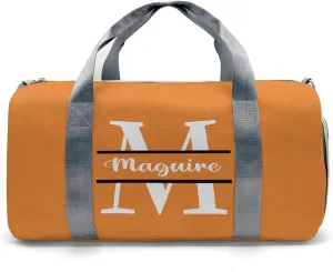 Monogram Letter Orange Personalized Duffel Bag with Name Custom Travel Bag for Women Men Sports Gym Dance Bags Wet Dry Pockets Shoes Compartment Overnight Weekend Bag Gift