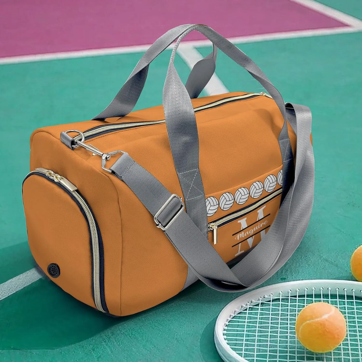 Monogram Letter Orange Personalized Duffel Bag with Name Custom Travel Bag for Women Men Sports Gym Dance Bags Wet Dry Pockets Shoes Compartment Overnight Weekend Bag Gift