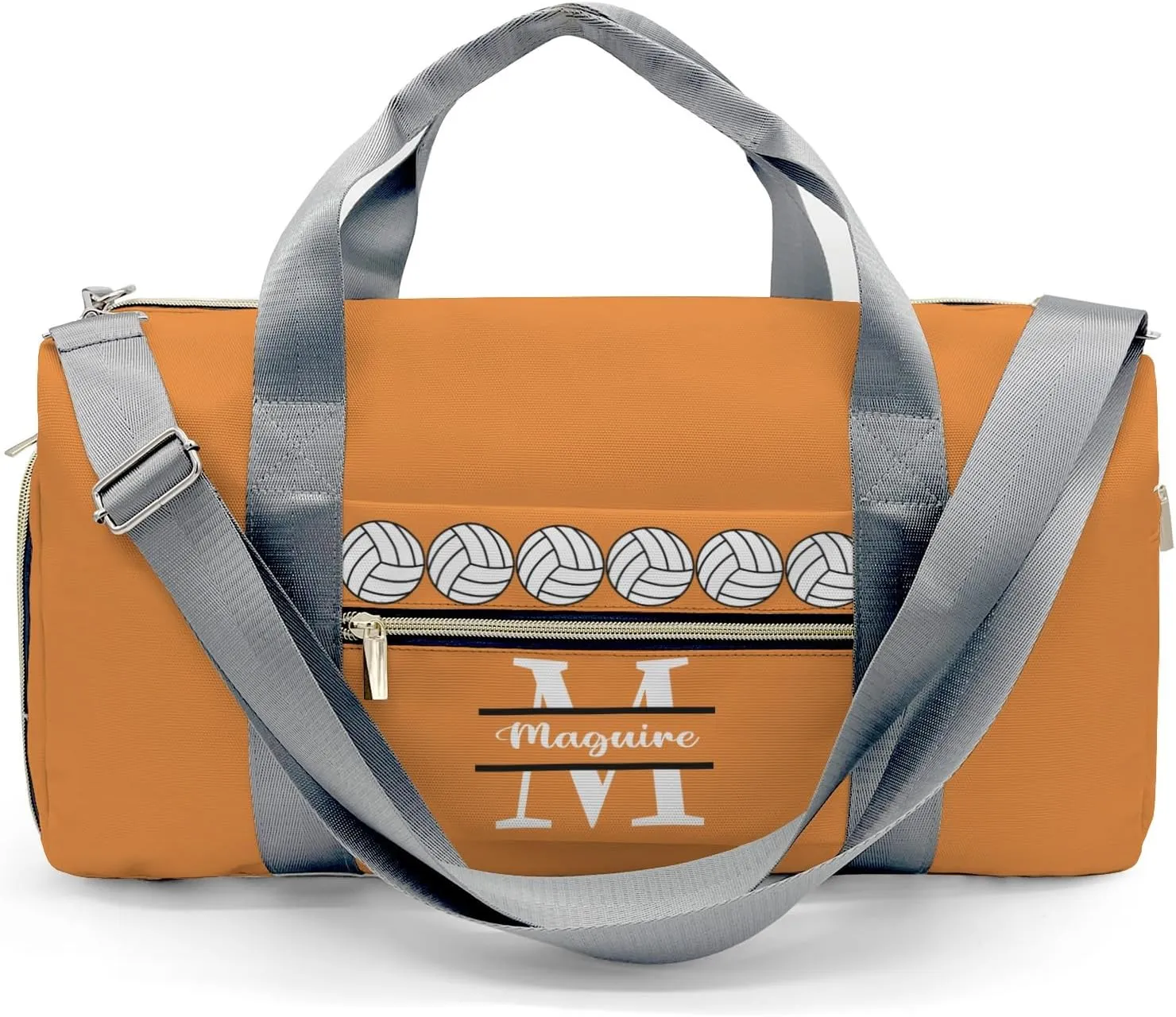 Monogram Letter Orange Personalized Duffel Bag with Name Custom Travel Bag for Women Men Sports Gym Dance Bags Wet Dry Pockets Shoes Compartment Overnight Weekend Bag Gift