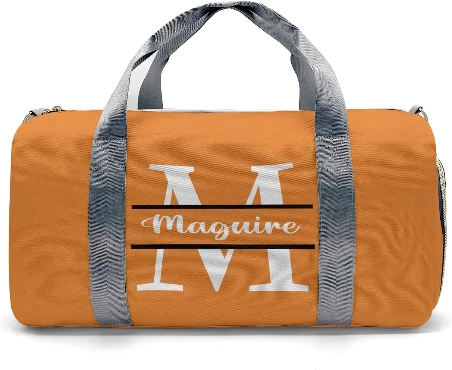 Monogram Letter Orange Personalized Duffel Bag with Name Custom Travel Bag for Women Men Sports Gym Dance Bags Wet Dry Pockets Shoes Compartment Overnight Weekend Bag Gift