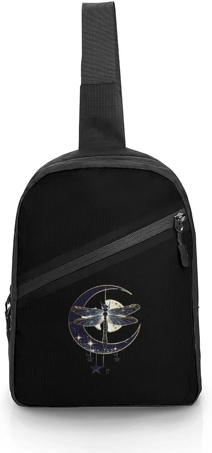 Moon Nature Insect Dragonfly Sling Backpack Crossbody Shoulder Bag Casual Chest Bag Travel Hiking Daypack